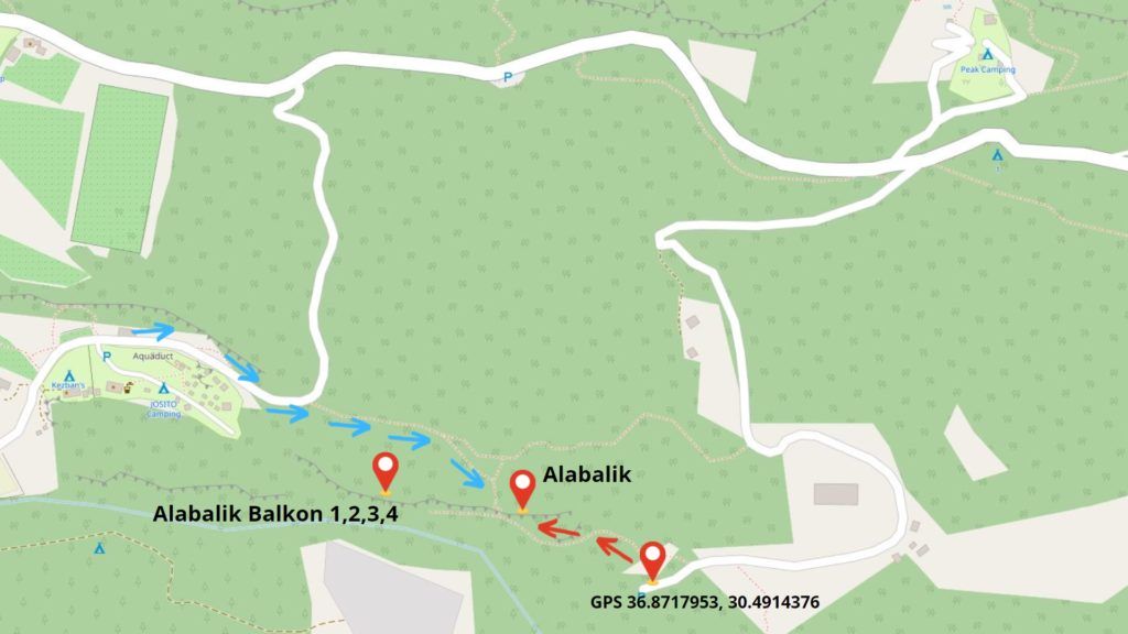 Mapa z podejściem do sektora Alabalik, Geyikbayiri, Turcja