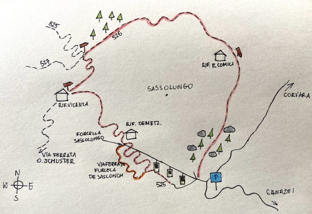 Mapa szlaków wokół Sassolungo